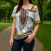 Personalized Liberia Dashiki Cross Shoulder Shirt White Color - Wonder Print Shop