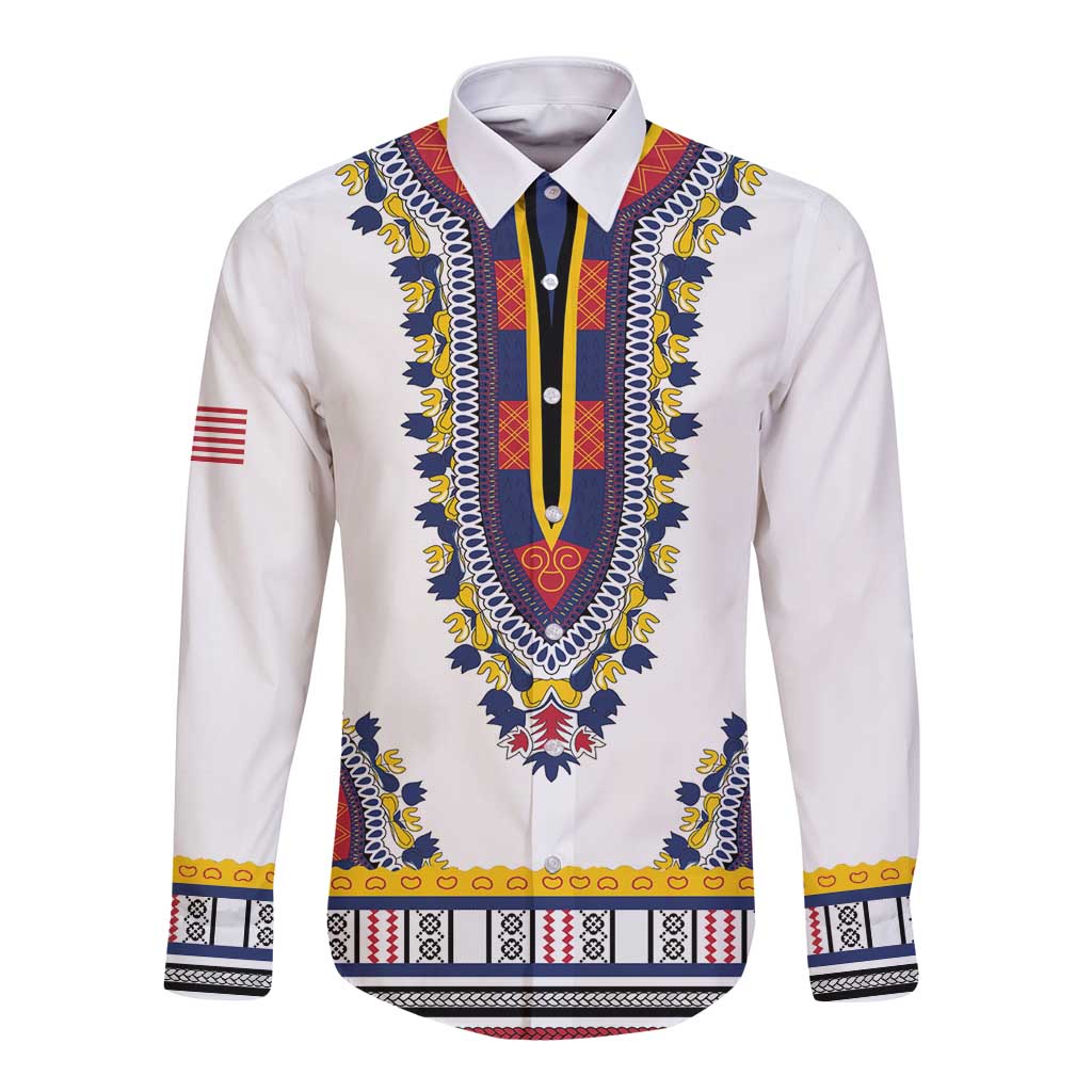 Personalized Liberia Dashiki Long Sleeve Button Shirt White Color - Wonder Print Shop