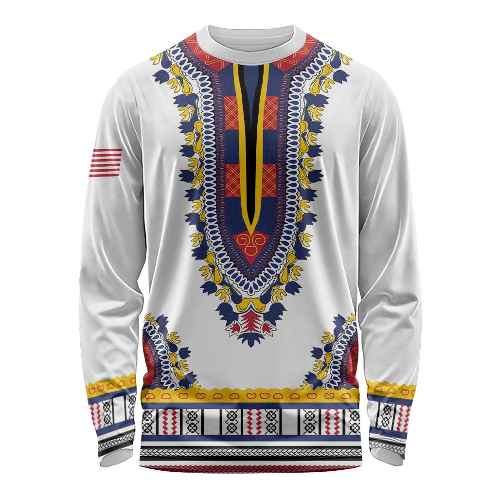 Personalized Liberia Dashiki Long Sleeve Shirt White Color - Wonder Print Shop