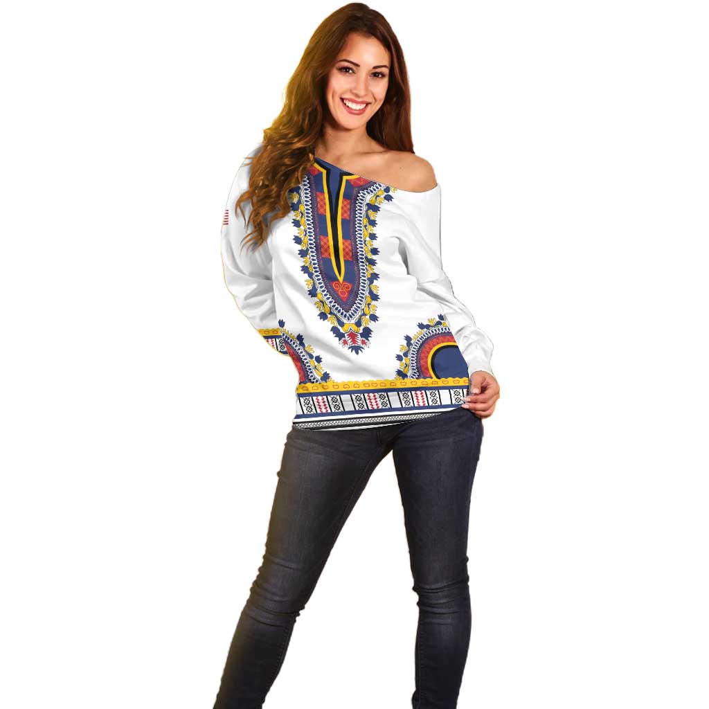 Personalized Liberia Dashiki Off Shoulder Sweater White Color - Wonder Print Shop