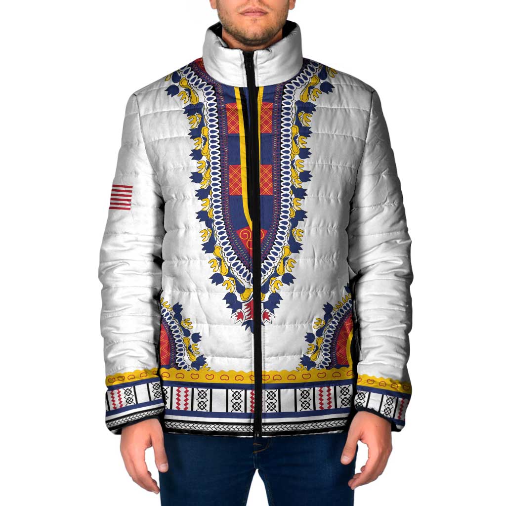 Personalized Liberia Dashiki Padded Jacket White Color - Wonder Print Shop