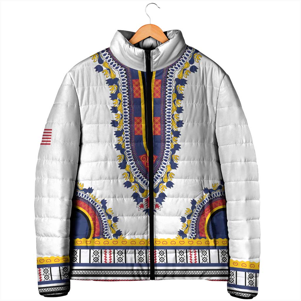 Personalized Liberia Dashiki Padded Jacket White Color - Wonder Print Shop
