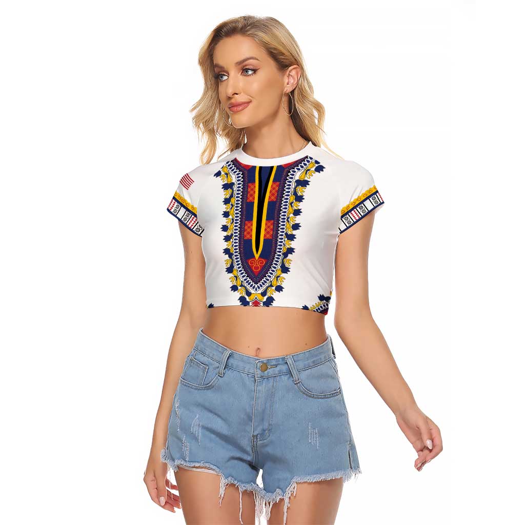 Personalized Liberia Dashiki Raglan Cropped T Shirt White Color - Wonder Print Shop