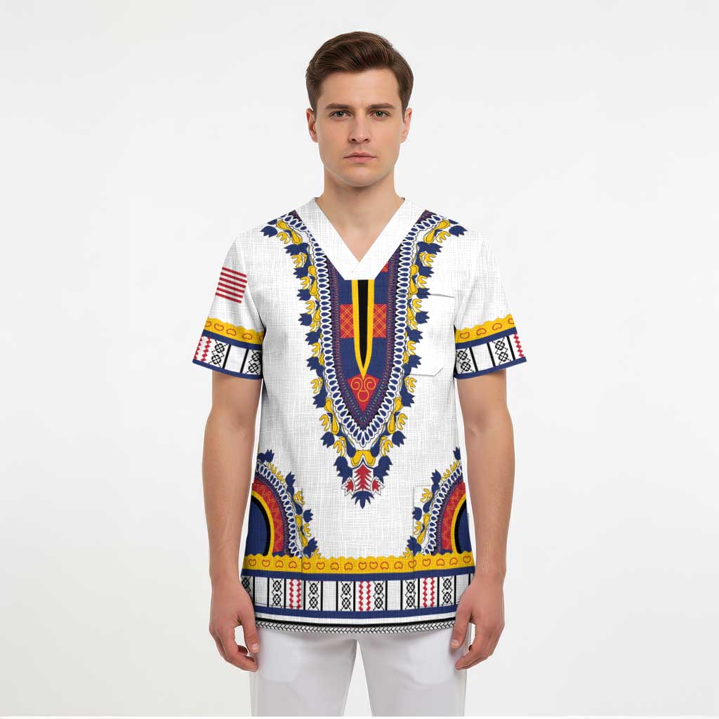 Personalized Liberia Dashiki Scrub Top White Color - Wonder Print Shop
