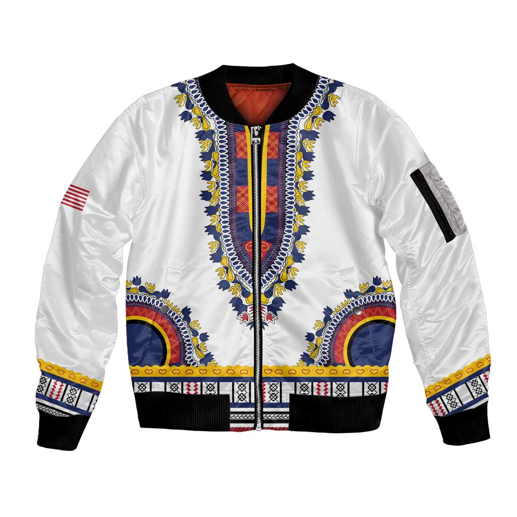 Personalized Liberia Dashiki Sleeve Zip Bomber Jacket White Color - Wonder Print Shop