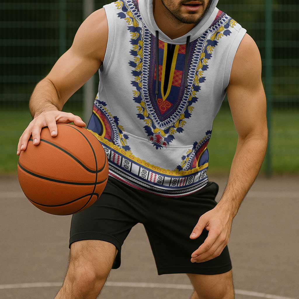 Personalized Liberia Dashiki Sleeveless Hoodie White Color - Wonder Print Shop