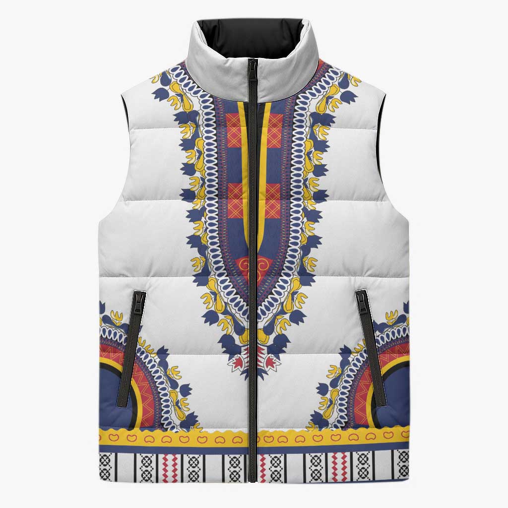 Personalized Liberia Dashiki Sleeveless Puffer Jacket White Color - Wonder Print Shop