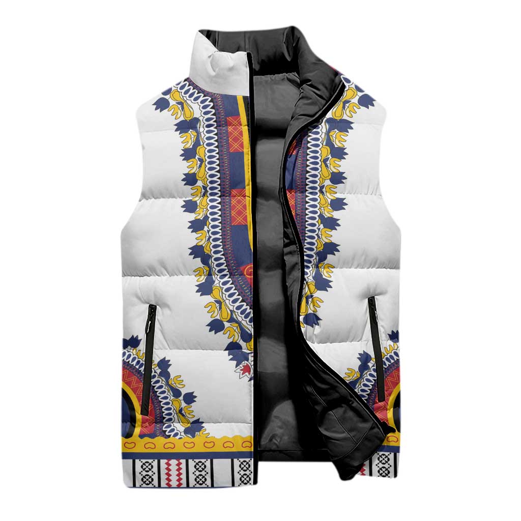 Personalized Liberia Dashiki Sleeveless Puffer Jacket White Color - Wonder Print Shop