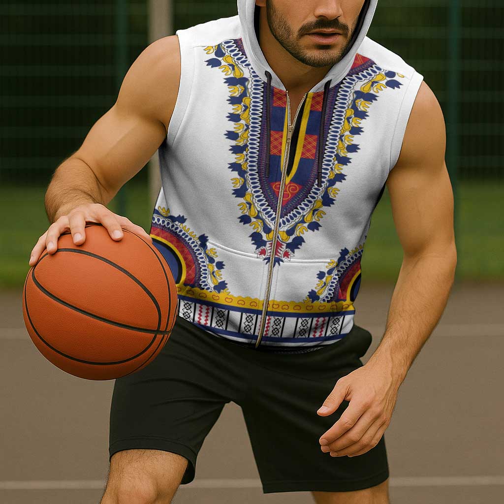 Personalized Liberia Dashiki Sleeveless Zip Hoodie White Color - Wonder Print Shop