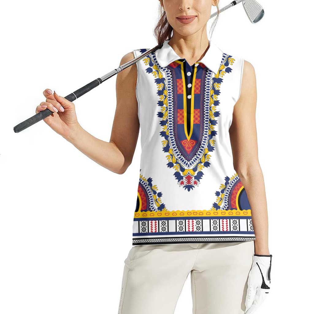 Personalized Liberia Dashiki Women Sleeveless Polo Shirt White Color - Wonder Print Shop