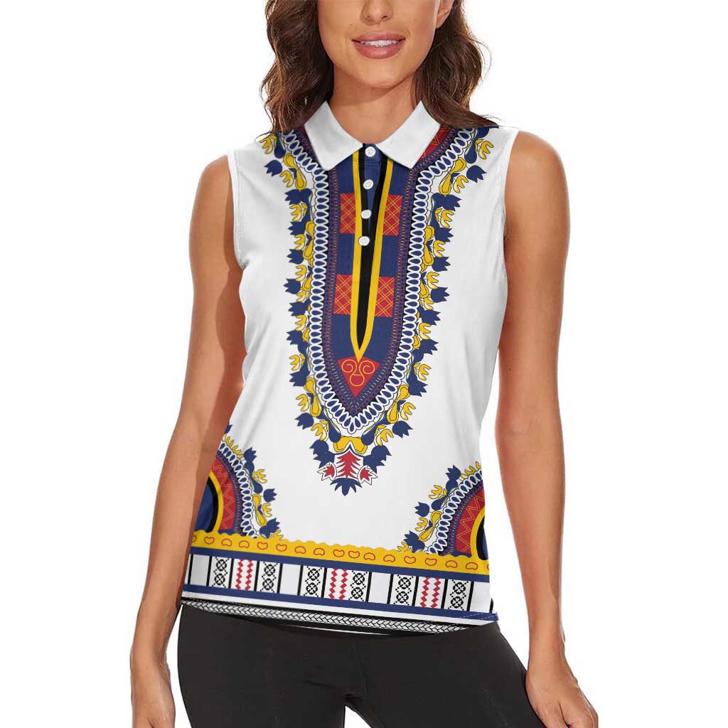 Personalized Liberia Dashiki Women Sleeveless Polo Shirt White Color - Wonder Print Shop