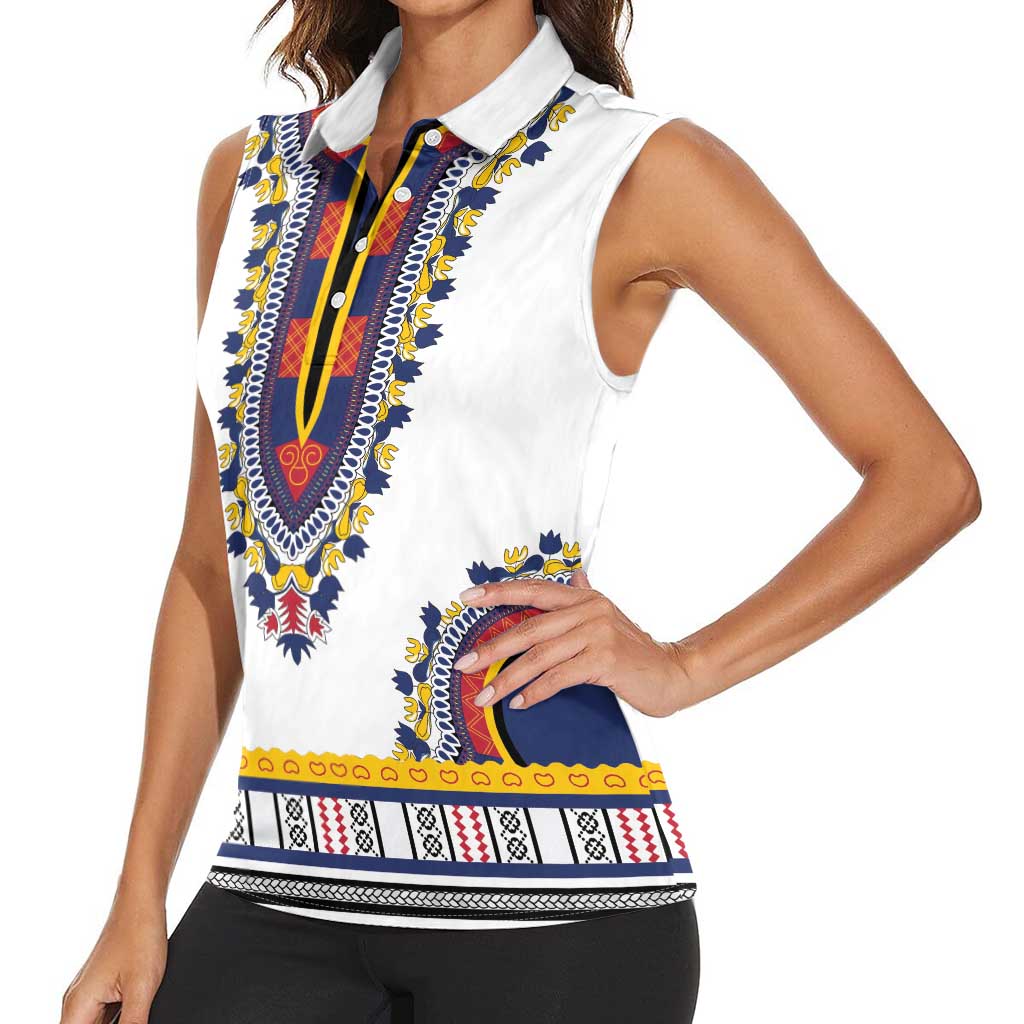 Personalized Liberia Dashiki Women Sleeveless Polo Shirt White Color - Wonder Print Shop