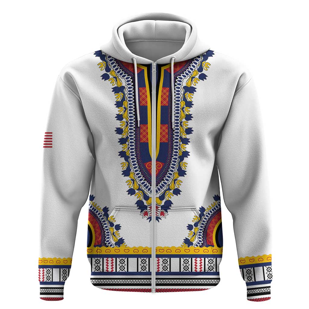 Personalized Liberia Dashiki Zip Hoodie White Color - Wonder Print Shop