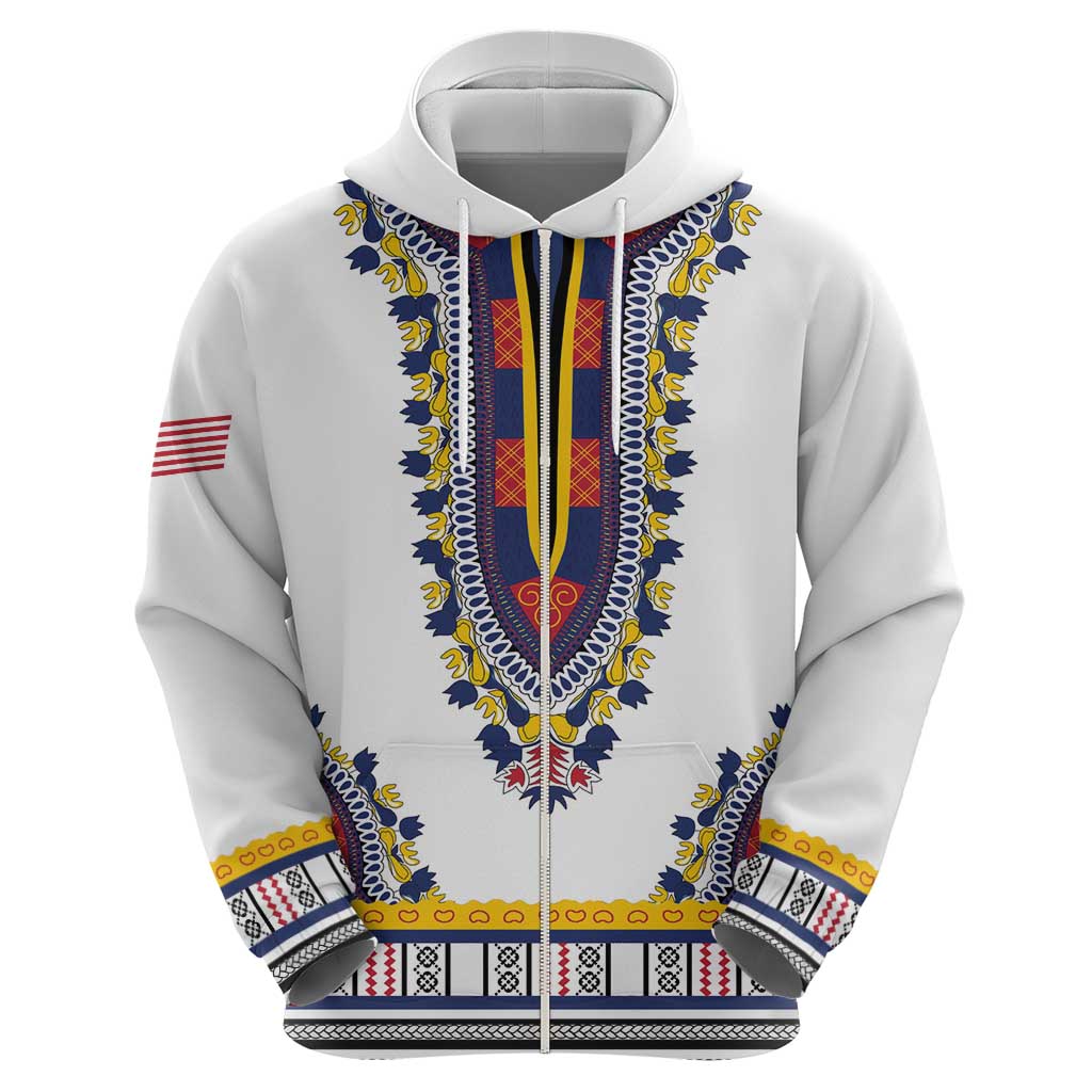 Personalized Liberia Dashiki Zip Hoodie White Color - Wonder Print Shop