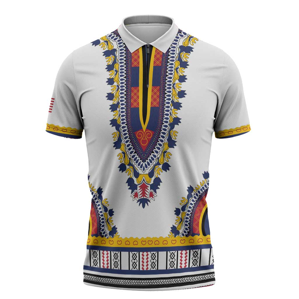 Personalized Liberia Dashiki Zipper Polo Shirt White Color - Wonder Print Shop