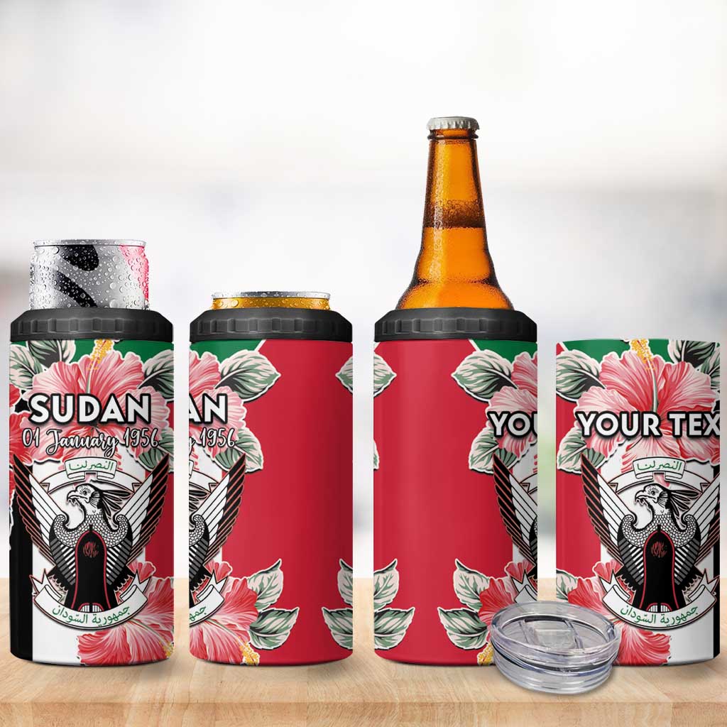Personalised Sudan Independence Day 4 in 1 Can Cooler Tumbler Coat Of Arms Mix Hisbicus - Wonder Print Shop