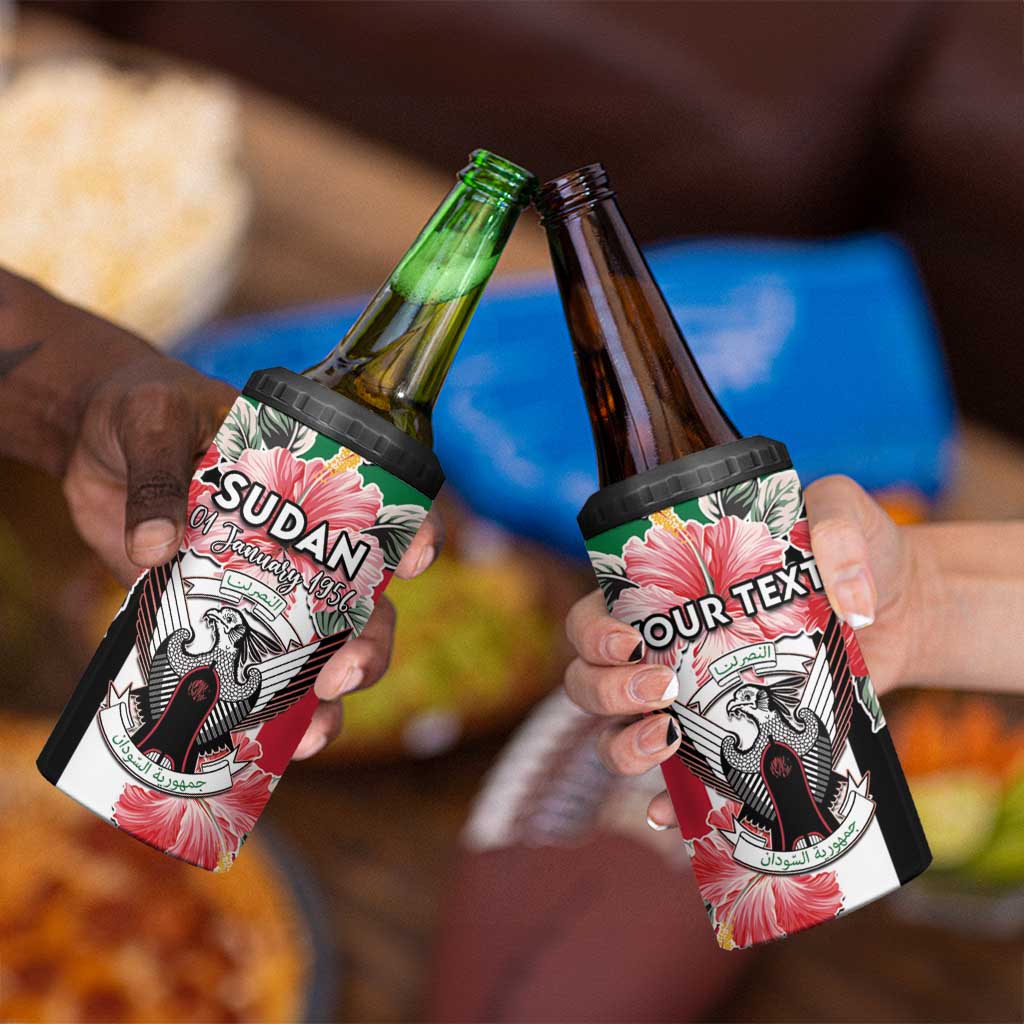 Personalised Sudan Independence Day 4 in 1 Can Cooler Tumbler Coat Of Arms Mix Hisbicus - Wonder Print Shop