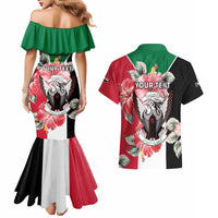 Personalised Sudan Independence Day Couples Matching Mermaid Dress and Hawaiian Shirt Coat Of Arms Mix Hisbicus - Wonder Print Shop