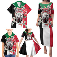 Personalised Sudan Independence Day Family Matching Puletasi and Hawaiian Shirt Coat Of Arms Mix Hisbicus - Wonder Print Shop