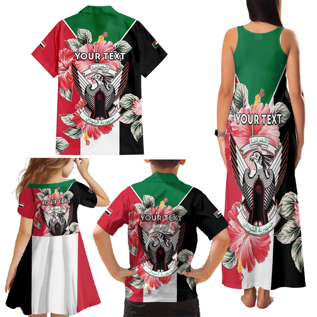 Personalised Sudan Independence Day Family Matching Tank Maxi Dress and Hawaiian Shirt Coat Of Arms Mix Hisbicus - Wonder Print Shop