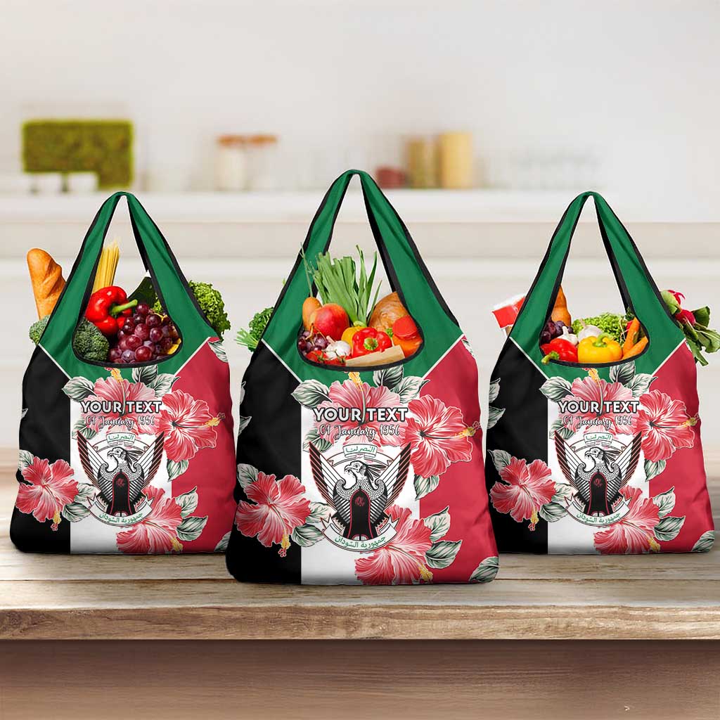 Personalised Sudan Independence Day Grocery Bag Coat Of Arms Mix Hisbicus