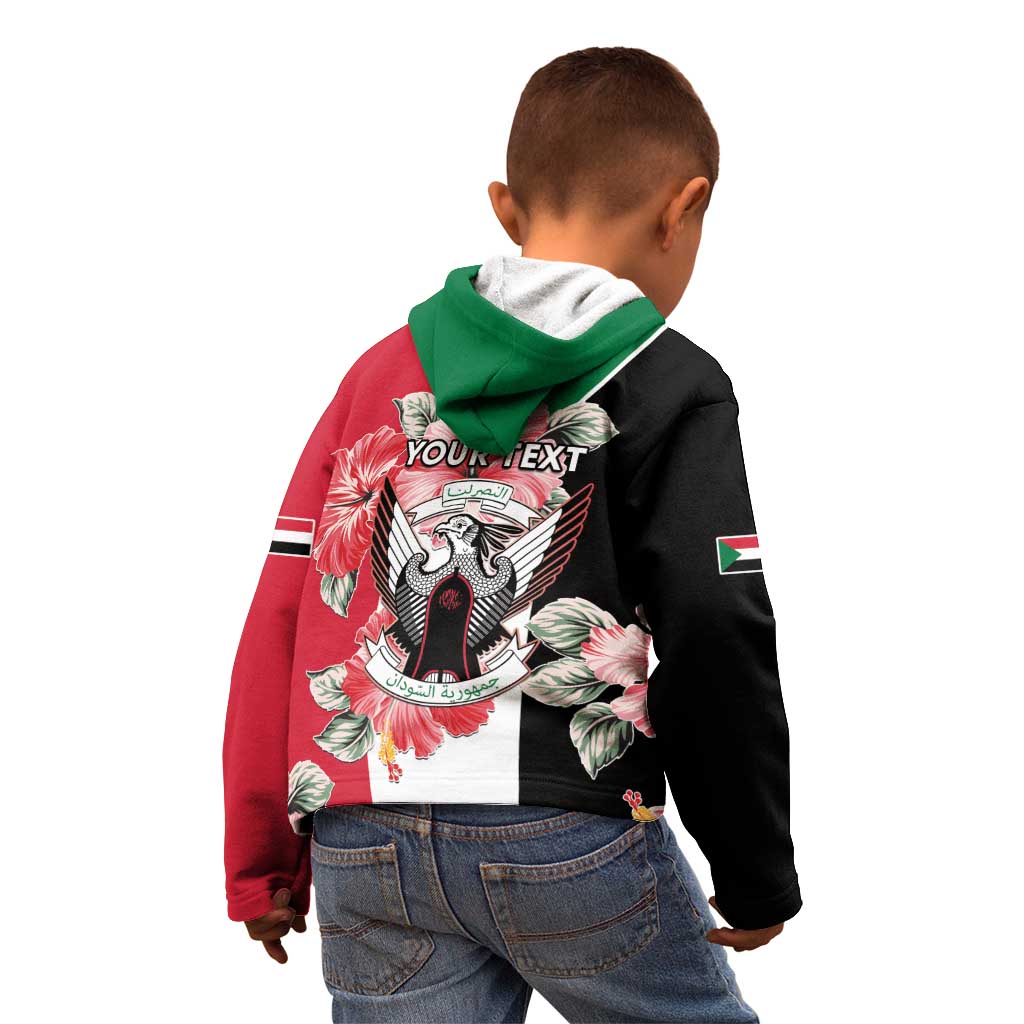 Personalised Sudan Independence Day Kid Hoodie Coat Of Arms Mix Hisbicus - Wonder Print Shop