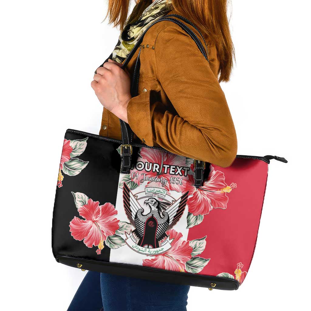 Personalised Sudan Independence Day Leather Tote Bag Coat Of Arms Mix Hisbicus - Wonder Print Shop