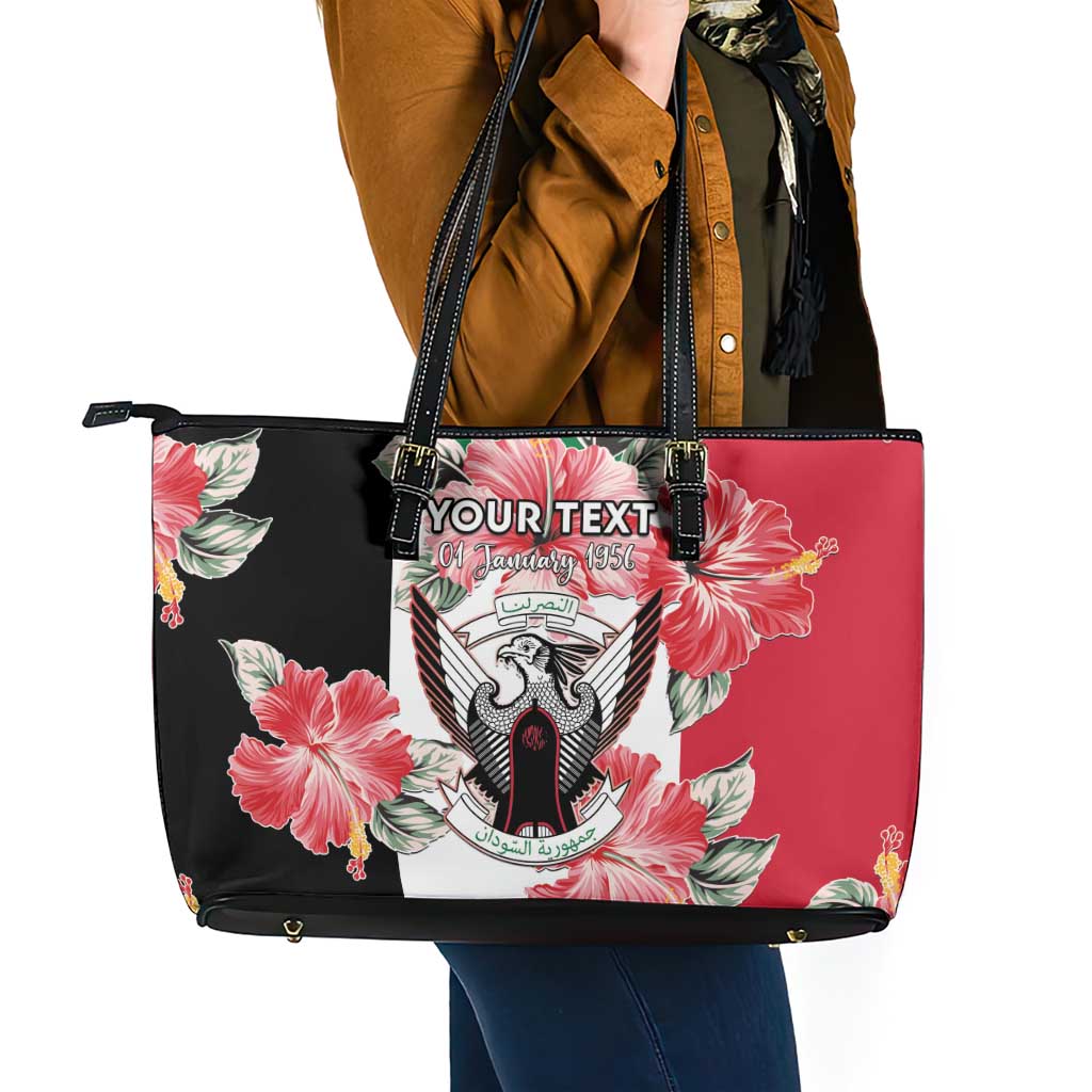 Personalised Sudan Independence Day Leather Tote Bag Coat Of Arms Mix Hisbicus - Wonder Print Shop