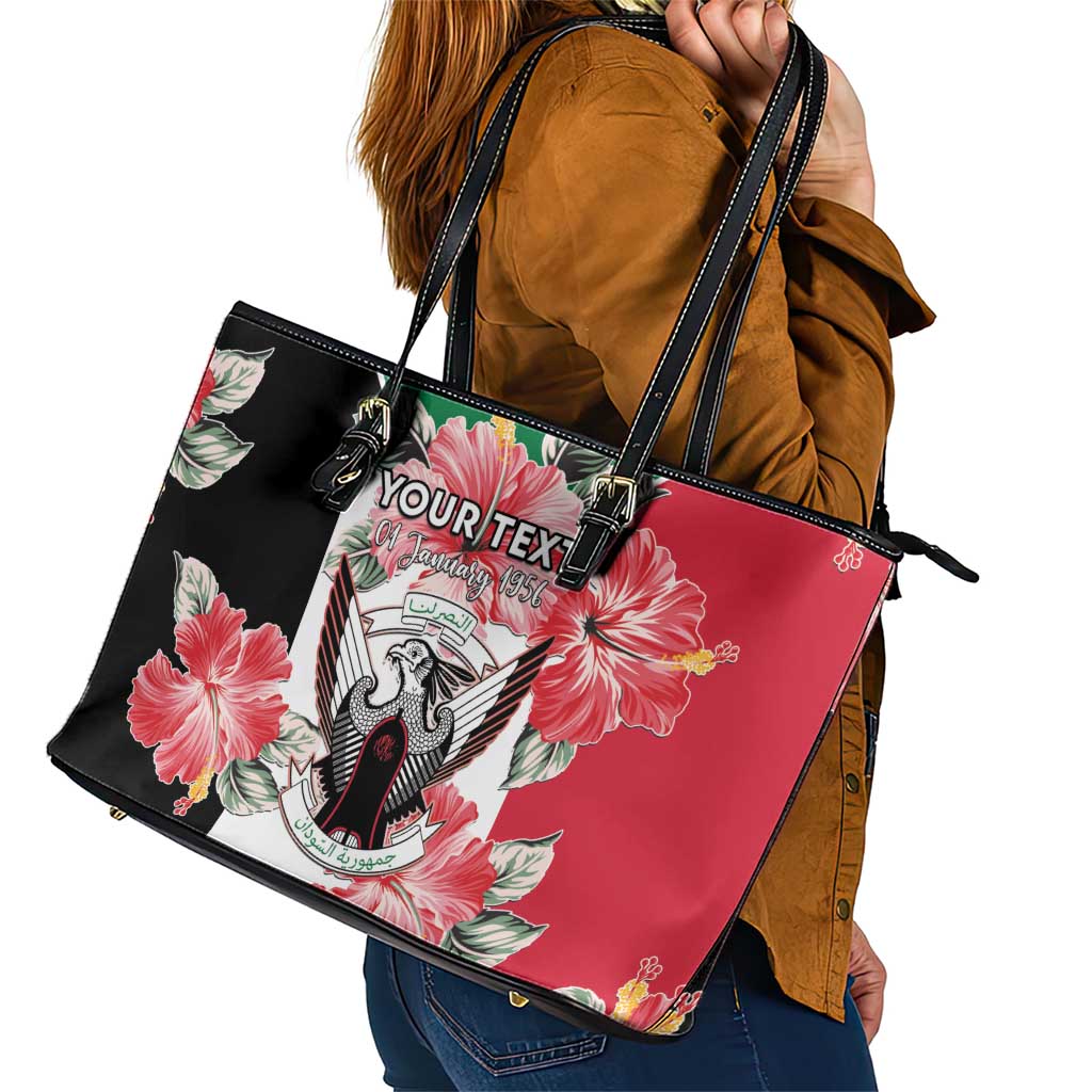 Personalised Sudan Independence Day Leather Tote Bag Coat Of Arms Mix Hisbicus - Wonder Print Shop