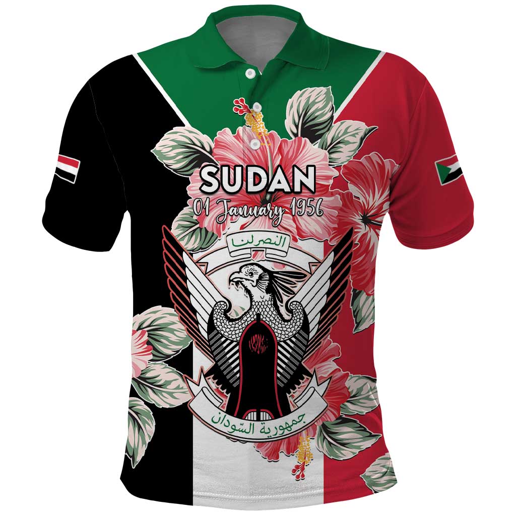 Personalised Sudan Independence Day Polo Shirt Coat Of Arms Mix Hisbicus - Wonder Print Shop