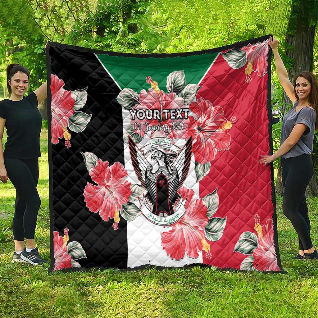 Personalised Sudan Independence Day Quilt Coat Of Arms Mix Hisbicus - Wonder Print Shop