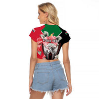 Personalised Sudan Independence Day Raglan Cropped T Shirt Coat Of Arms Mix Hisbicus - Wonder Print Shop