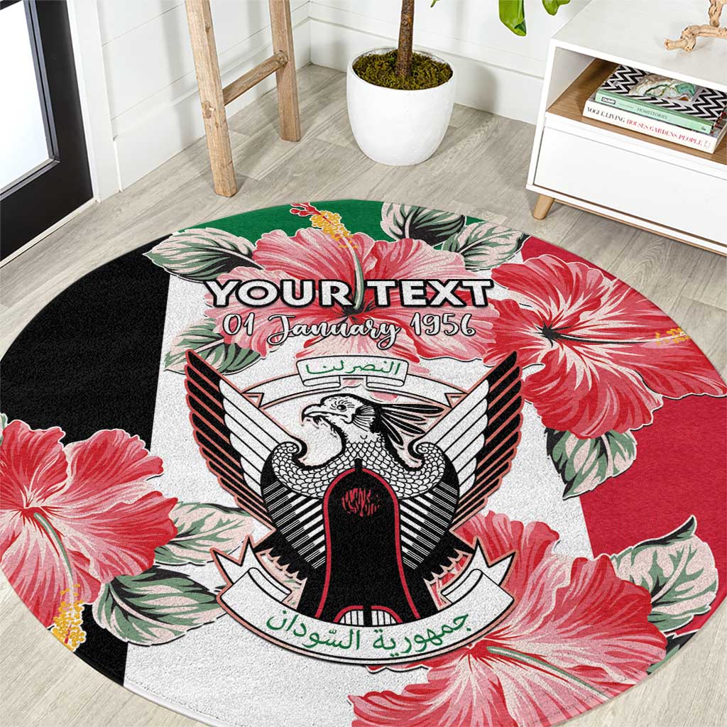 Personalised Sudan Independence Day Round Carpet Coat Of Arms Mix Hisbicus
