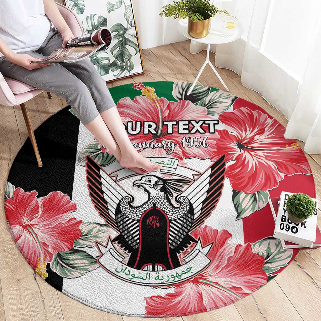 Personalised Sudan Independence Day Round Carpet Coat Of Arms Mix Hisbicus