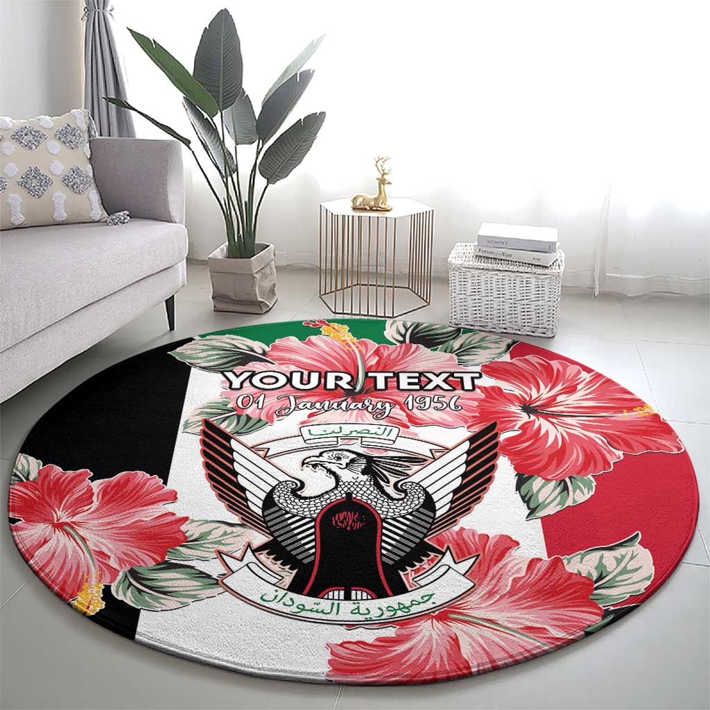 Personalised Sudan Independence Day Round Carpet Coat Of Arms Mix Hisbicus