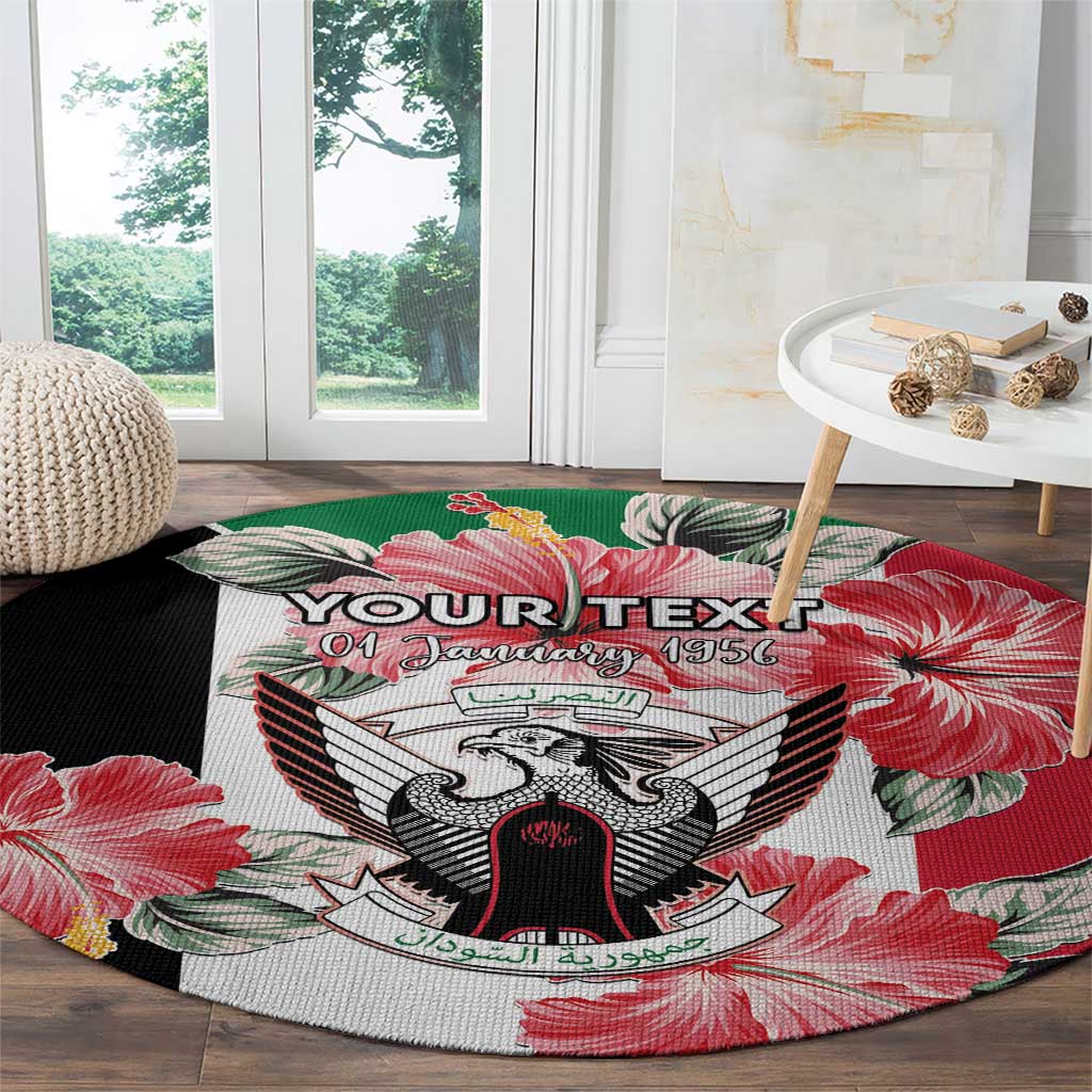 Personalised Sudan Independence Day Round Carpet Coat Of Arms Mix Hisbicus