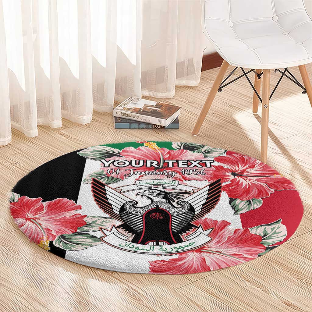 Personalised Sudan Independence Day Round Carpet Coat Of Arms Mix Hisbicus