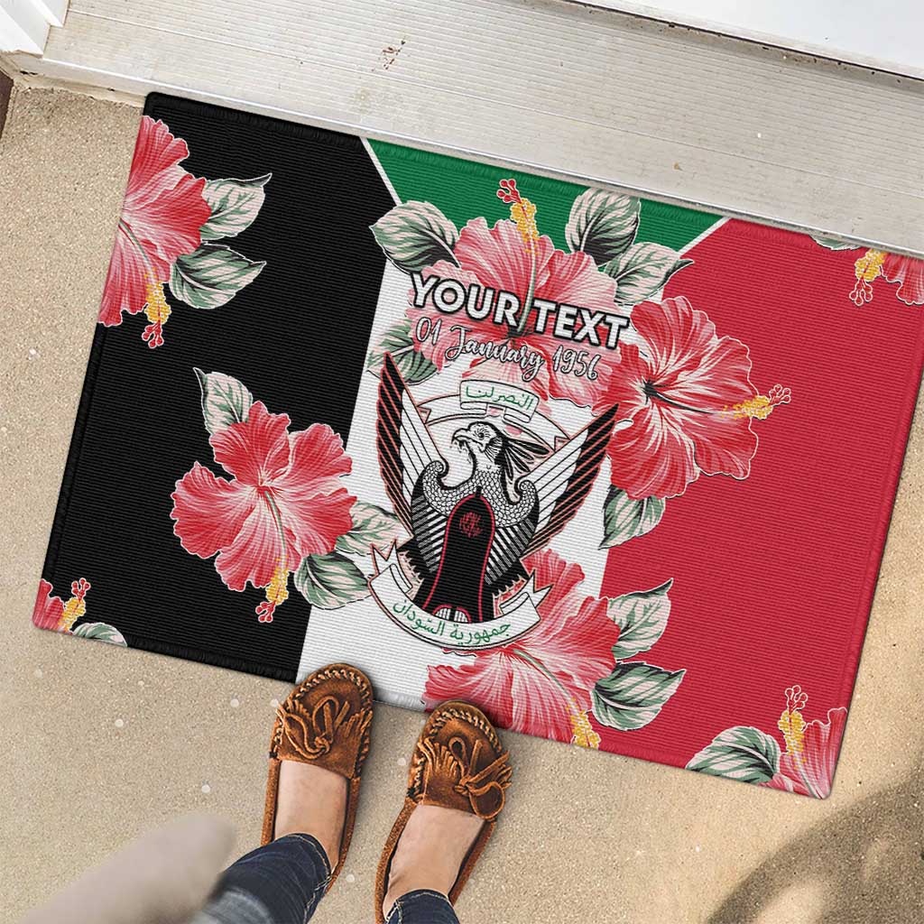 Personalised Sudan Independence Day Rubber Doormat Coat Of Arms Mix Hisbicus - Wonder Print Shop