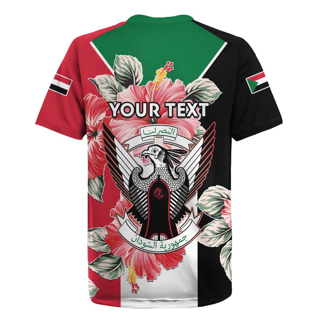 Personalised Sudan Independence Day Rugby Jersey Coat Of Arms Mix Hisbicus - Wonder Print Shop