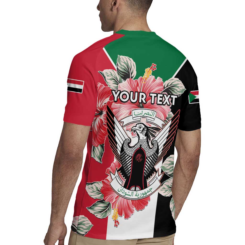 Personalised Sudan Independence Day Rugby Jersey Coat Of Arms Mix Hisbicus - Wonder Print Shop