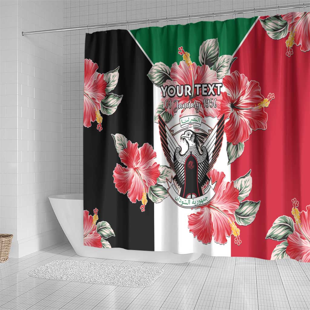 Personalised Sudan Independence Day Shower Curtain Coat Of Arms Mix Hisbicus