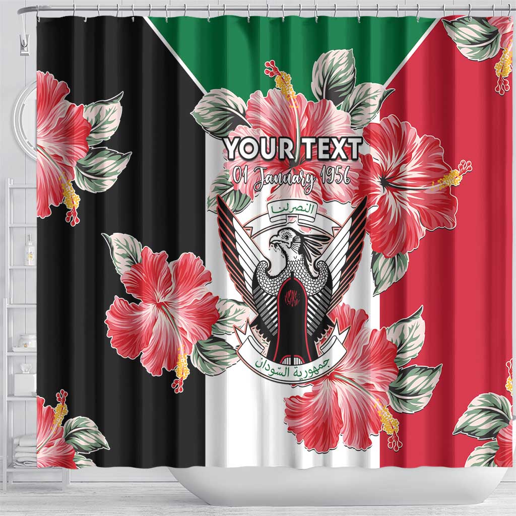 Personalised Sudan Independence Day Shower Curtain Coat Of Arms Mix Hisbicus