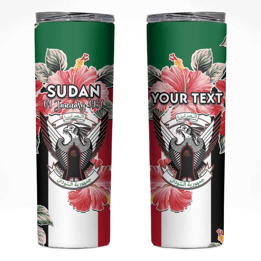 Personalised Sudan Independence Day Skinny Tumbler Coat Of Arms Mix Hisbicus - Wonder Print Shop