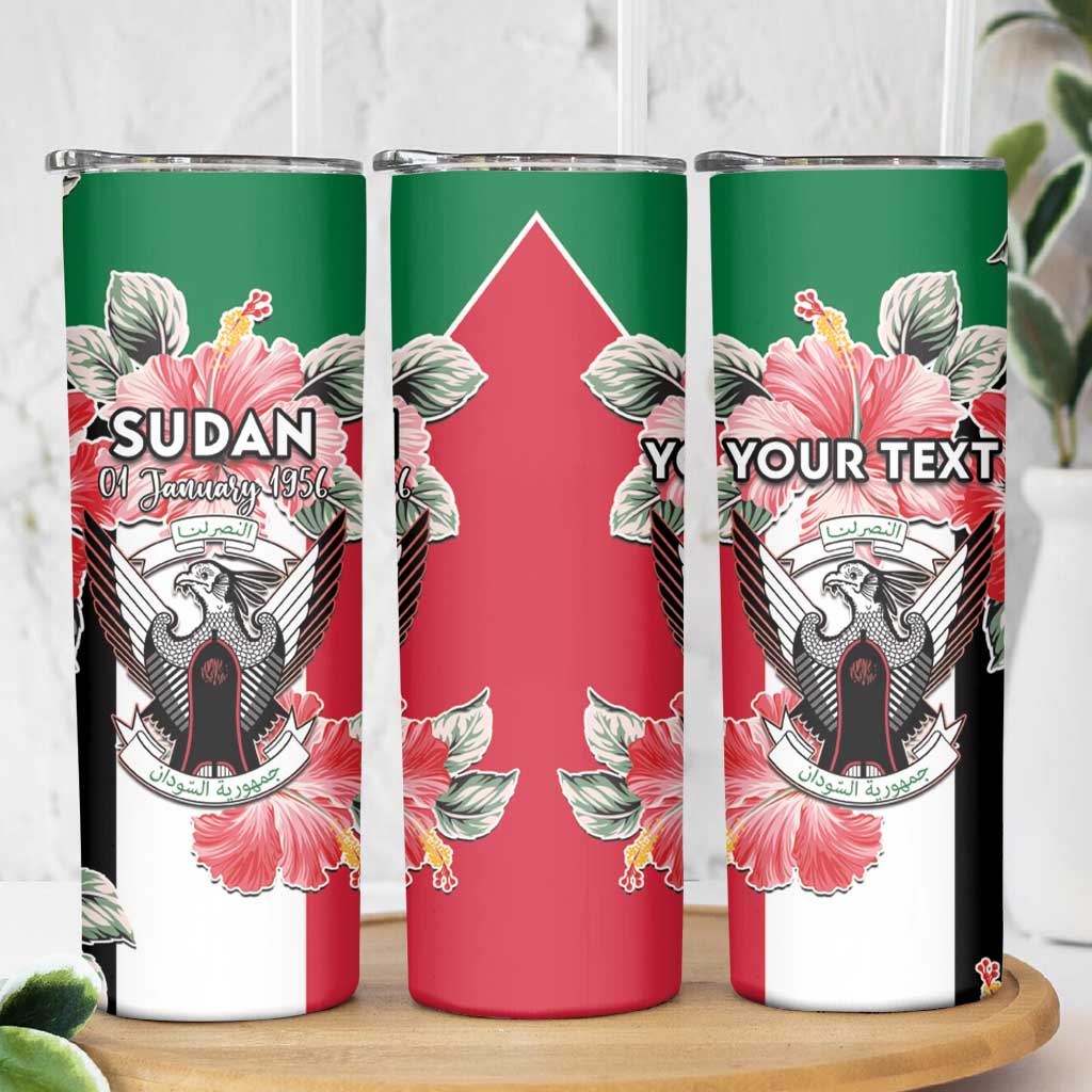 Personalised Sudan Independence Day Skinny Tumbler Coat Of Arms Mix Hisbicus - Wonder Print Shop