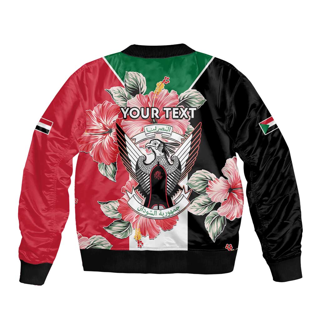Personalised Sudan Independence Day Sleeve Zip Bomber Jacket Coat Of Arms Mix Hisbicus - Wonder Print Shop