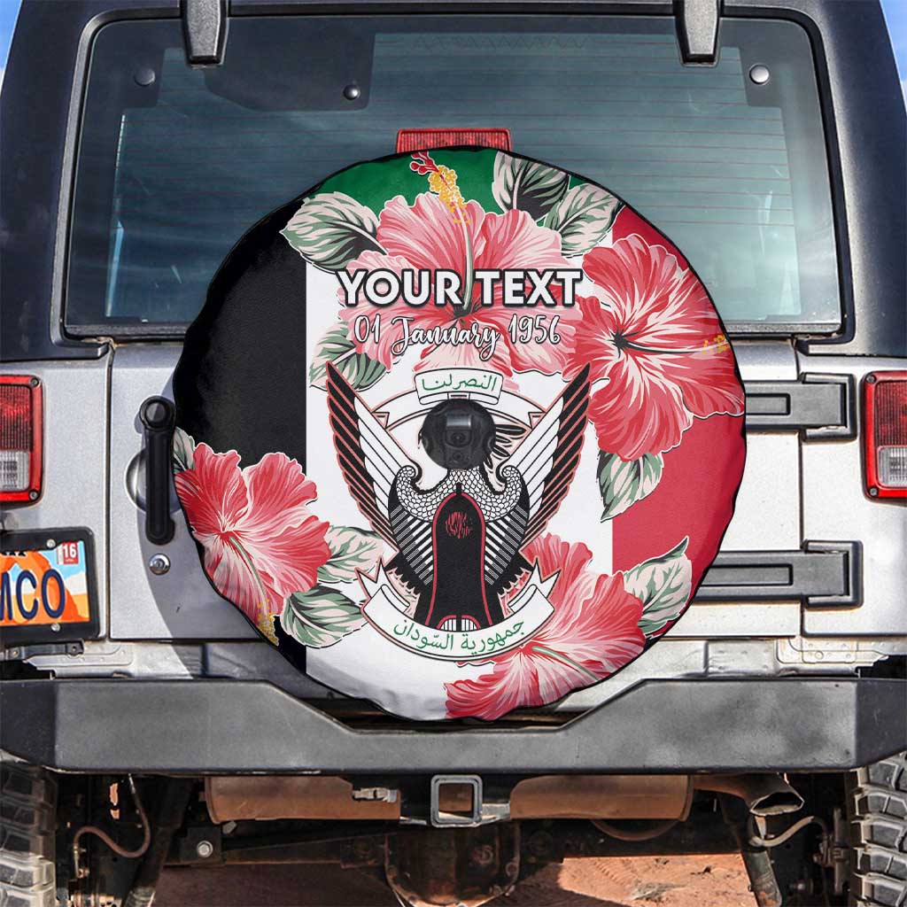 Personalised Sudan Independence Day Spare Tire Cover Coat Of Arms Mix Hisbicus - Wonder Print Shop
