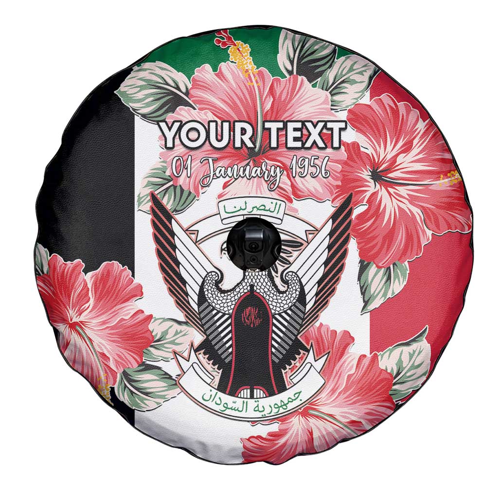 Personalised Sudan Independence Day Spare Tire Cover Coat Of Arms Mix Hisbicus - Wonder Print Shop