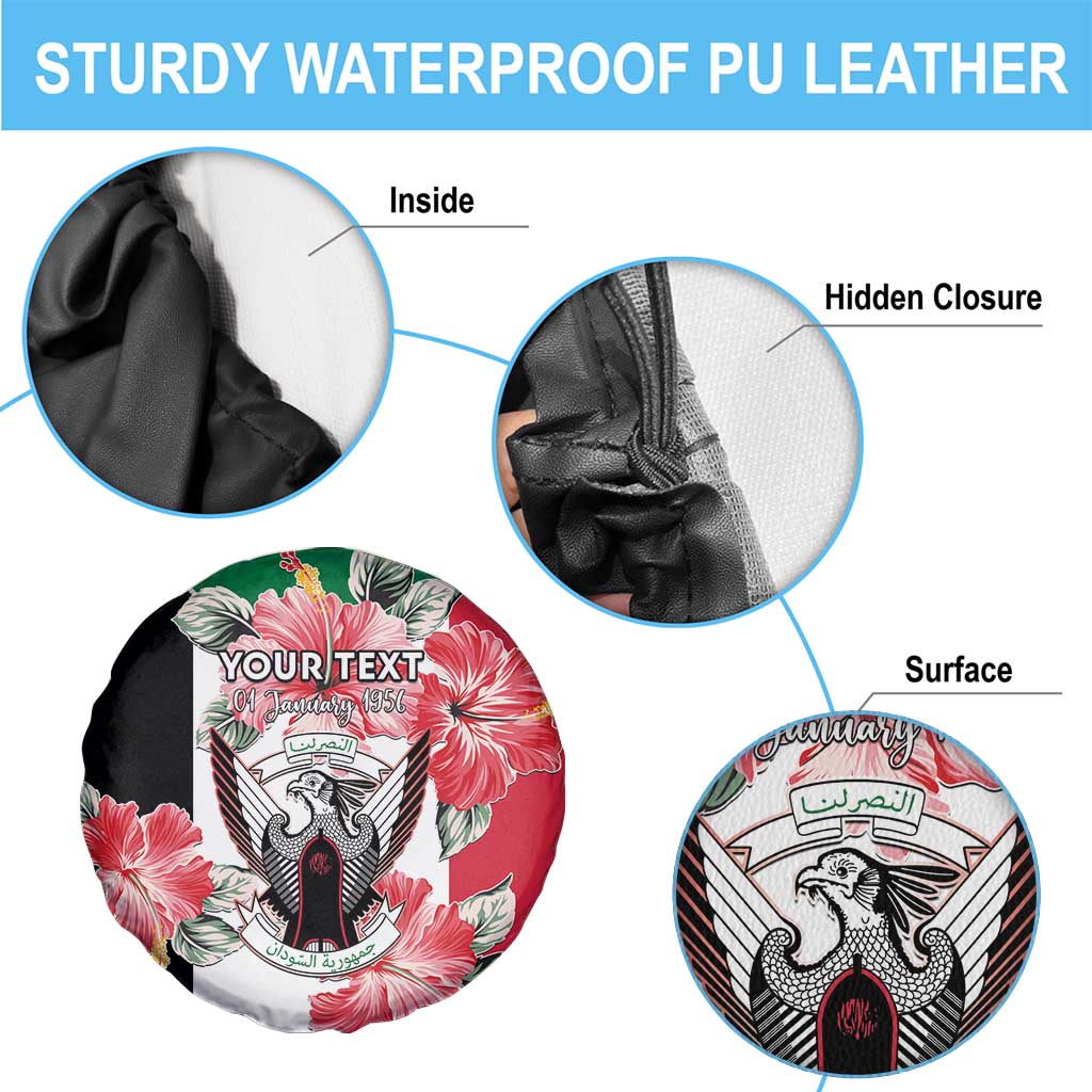Personalised Sudan Independence Day Spare Tire Cover Coat Of Arms Mix Hisbicus - Wonder Print Shop