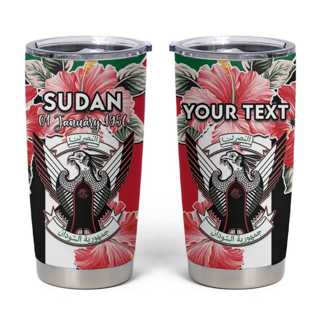 Personalised Sudan Independence Day Tumbler Cup Coat Of Arms Mix Hisbicus - Wonder Print Shop