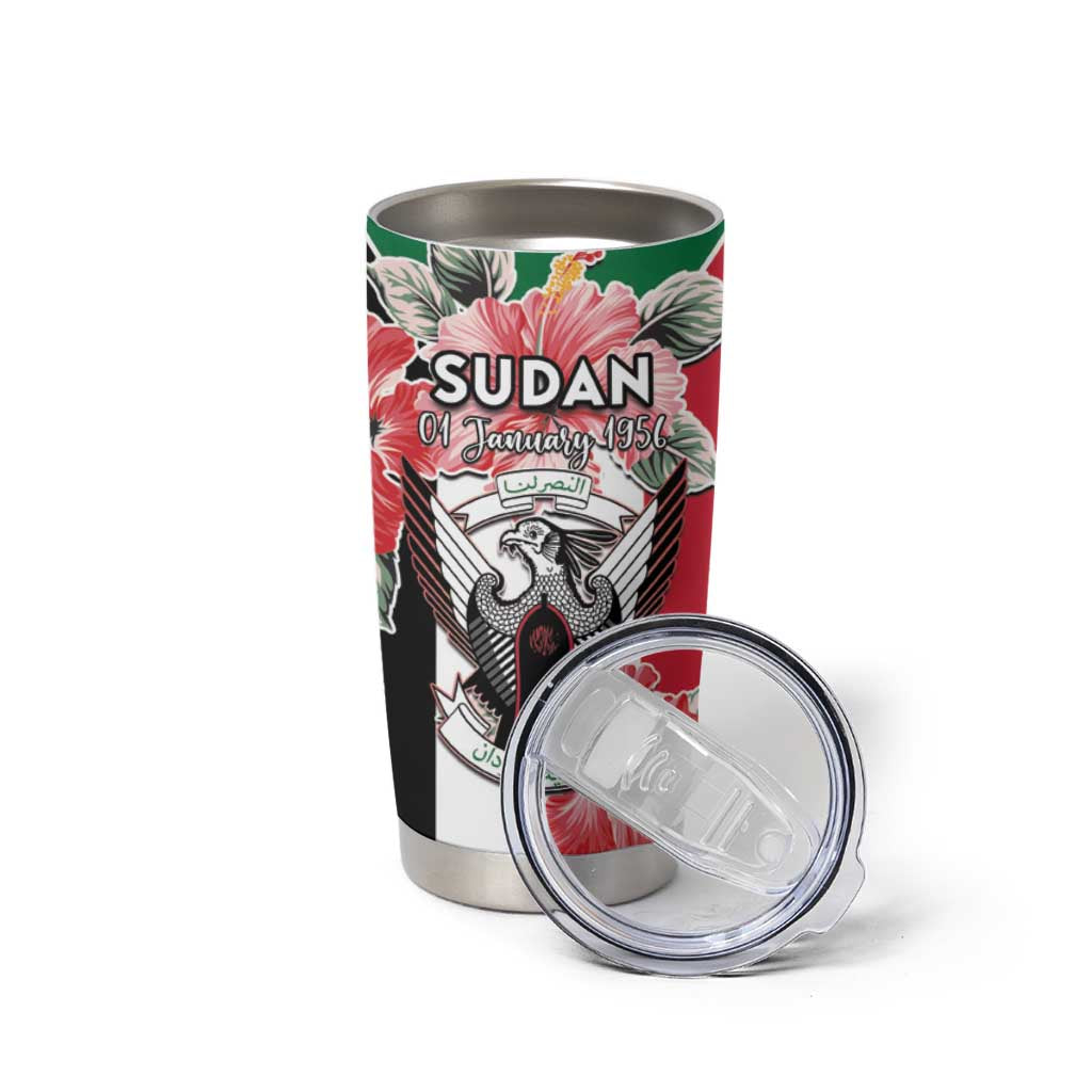 Personalised Sudan Independence Day Tumbler Cup Coat Of Arms Mix Hisbicus - Wonder Print Shop